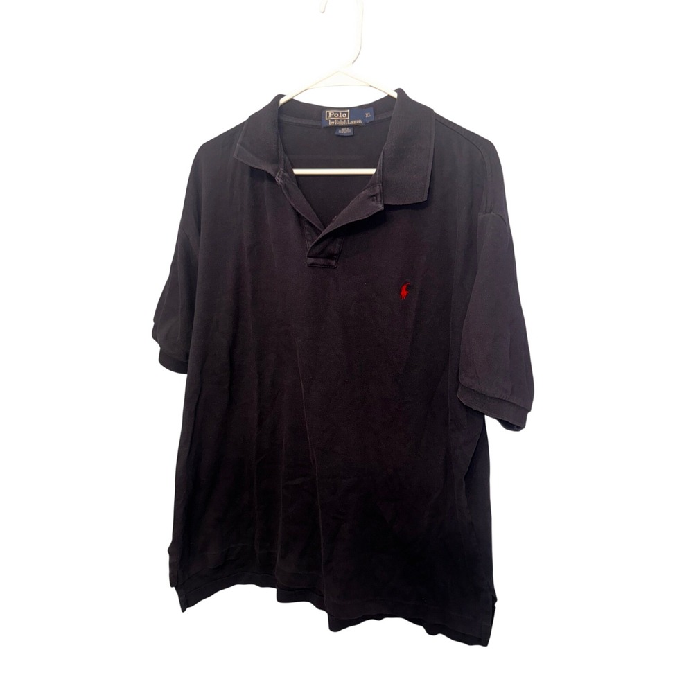 Polo Ralph Lauren Mens XL Black Short Sleeve Pique Cotton Polo Red Pony Logo